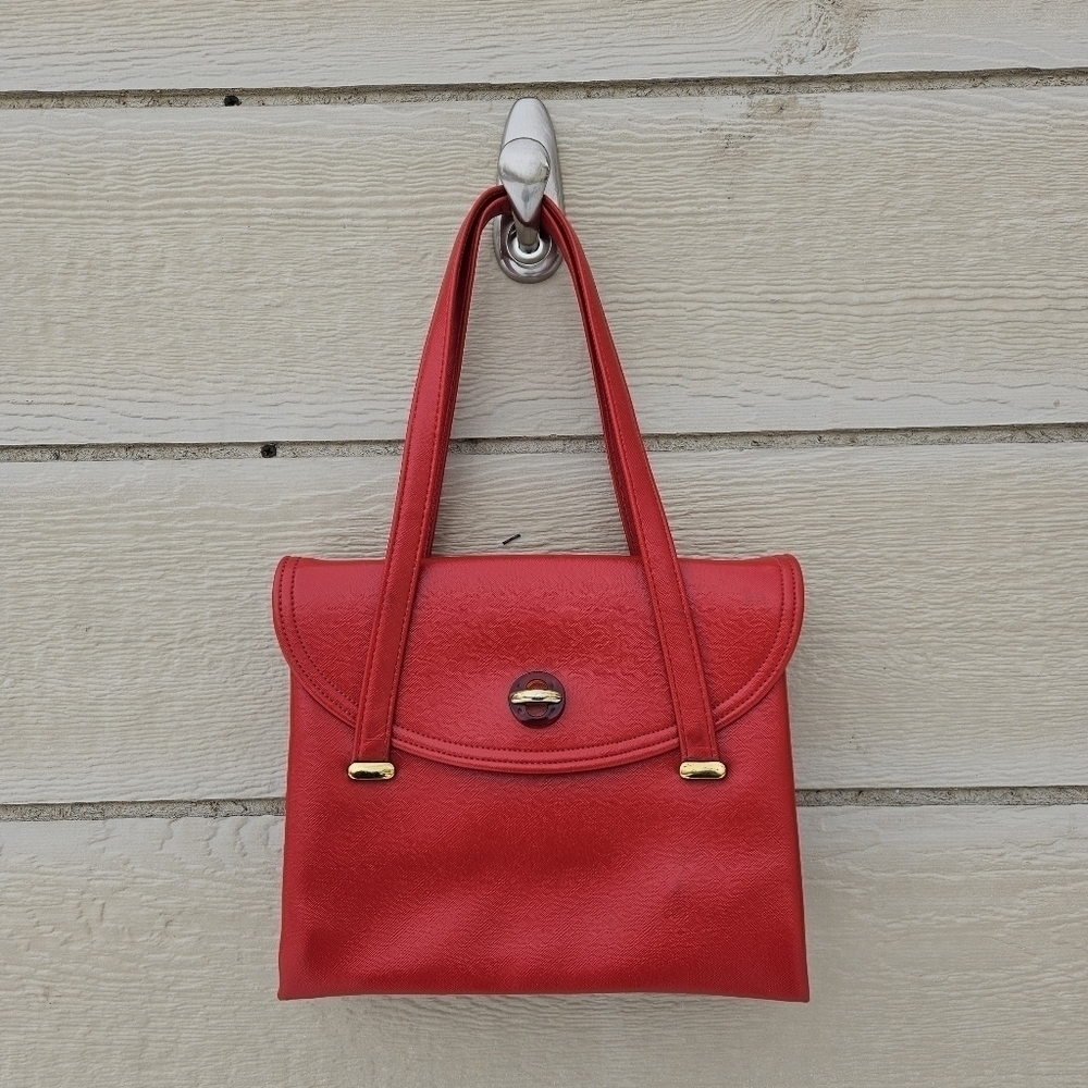 vintage red double strap handbag
